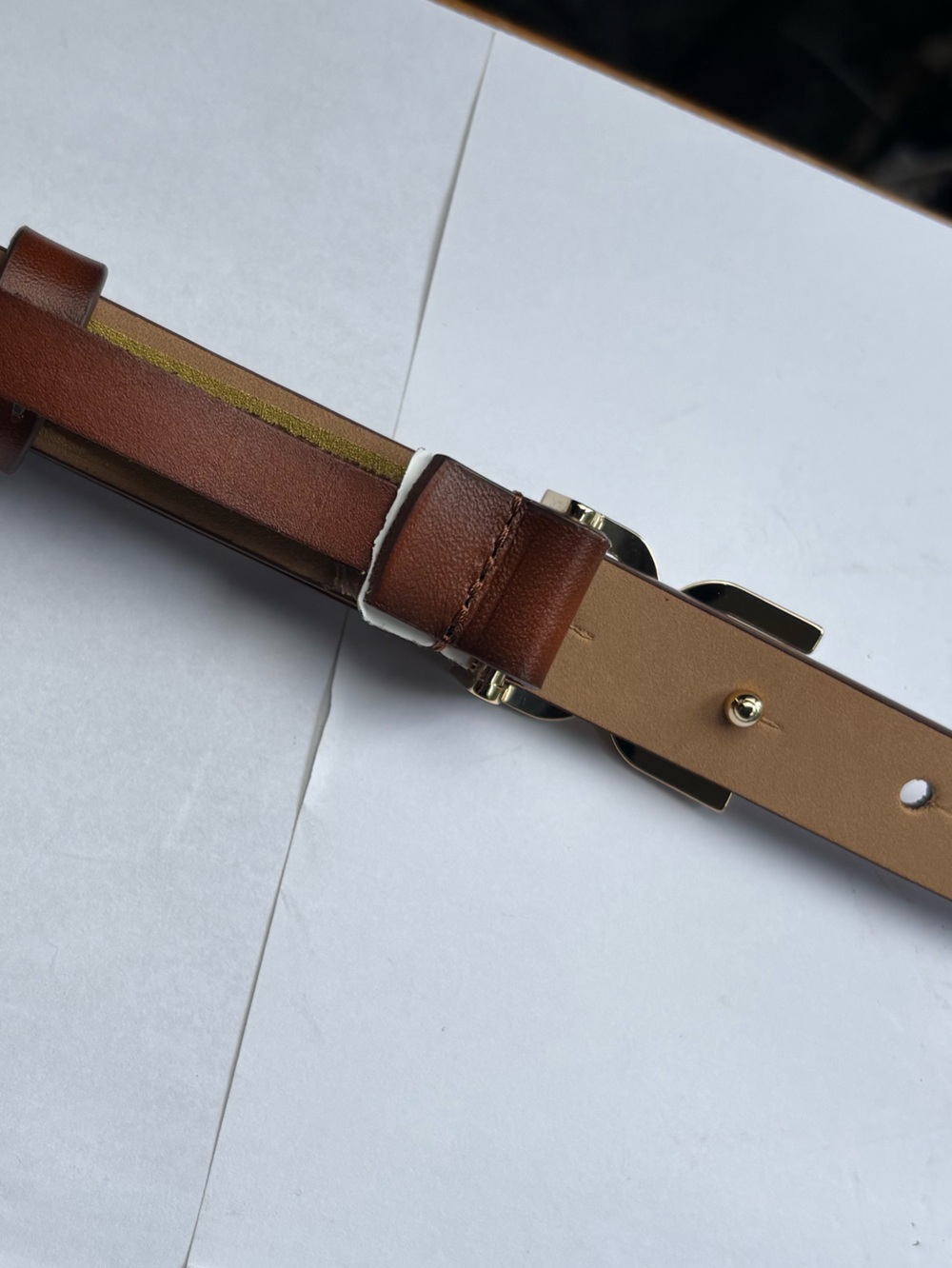 Sam Edelman New York Brown Leather Belt with Gold Tone Buckle Womens Size XL - Picture 5 of 11